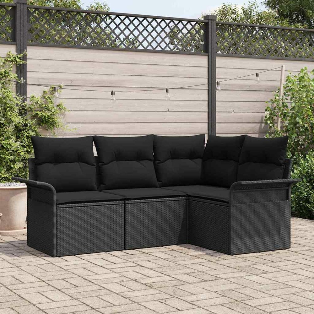 Ensemble de canapé de jardin avec stockage 4 pcs noir polyrotin