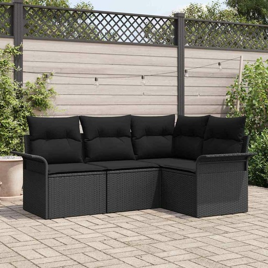 Ensemble de canapé de jardin avec stockage 4 pcs noir polyrotin