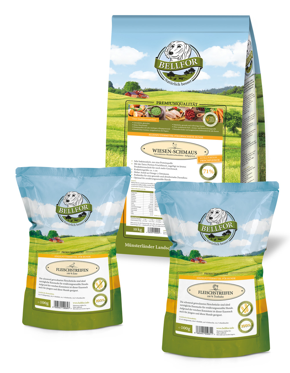 Kit économique no. 3 - festin des prés 10kg + lanières de viande dinde 100g + lanières de viande canard 100g