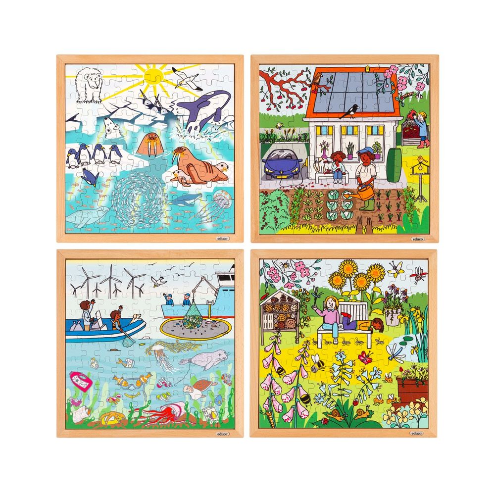 Puzzle en bois - puzzle nature et climat - le lot de 4 puzzles - jeu montessori
