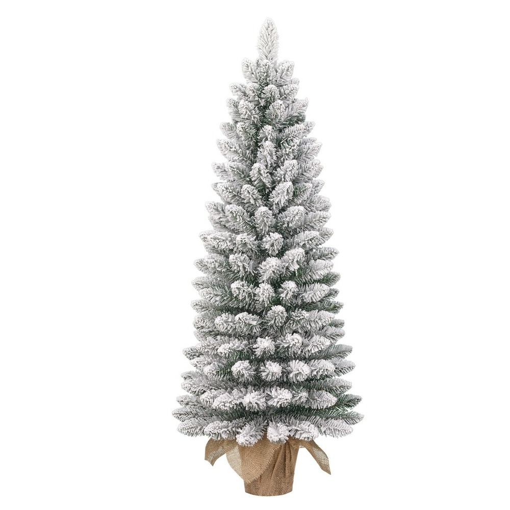 Black box trees gerlos étroit sapin de noël artificiel - christmas tree h120 x ø51 cm - enneigé en en jute - vert