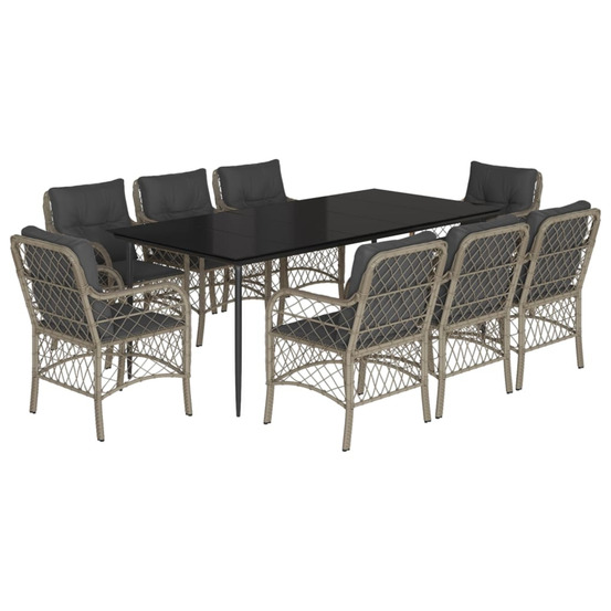 Ensemble à manger de jardin et coussins 9 pcs gris clair rotin