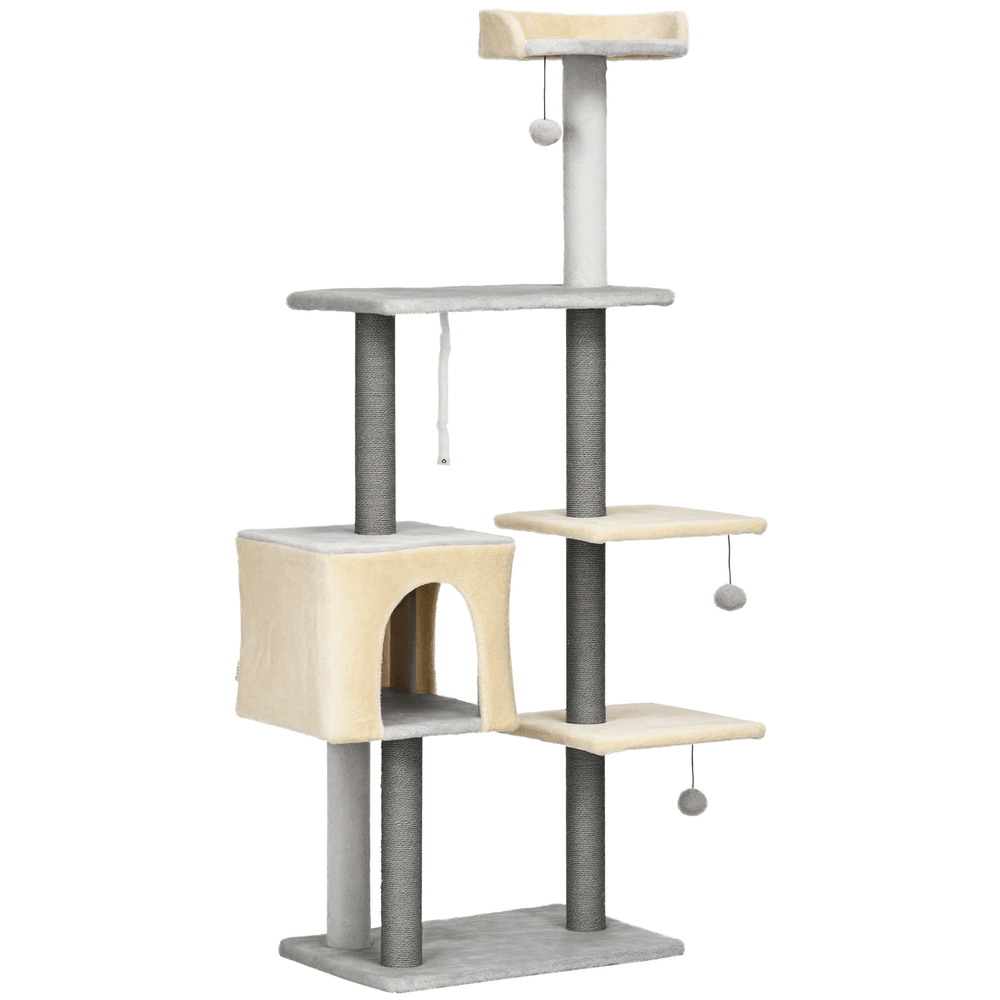 Arbre à chat géant peluche sisal pour félins tour de jeu 156cm gris clair