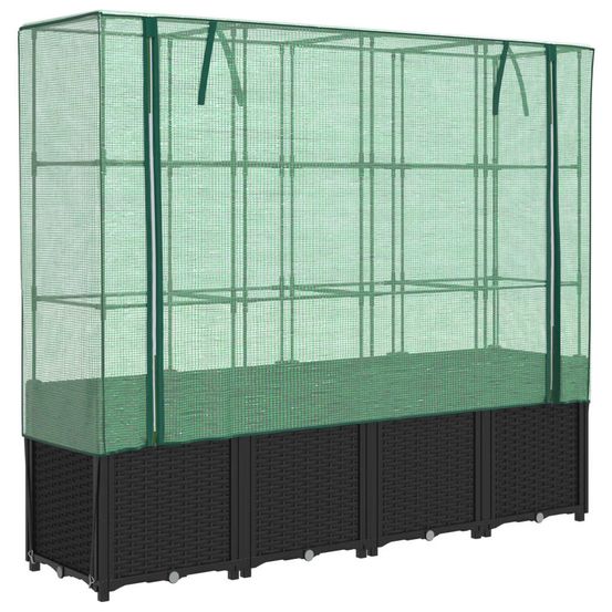 Lit surélevé avec housse de serre aspect rotin 160 x 40 x 153 cm