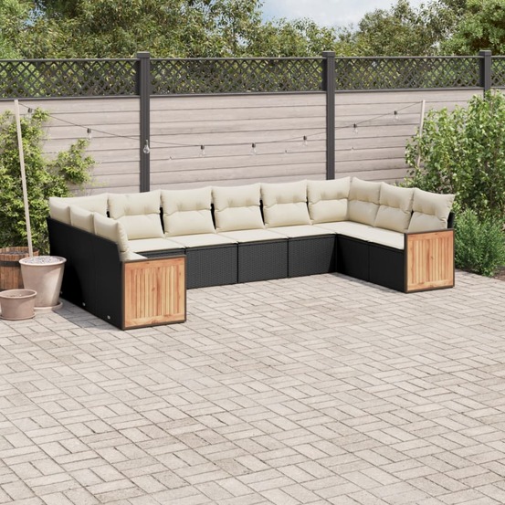 Salon de jardin 10 pcs avec coussins noir résine tressée