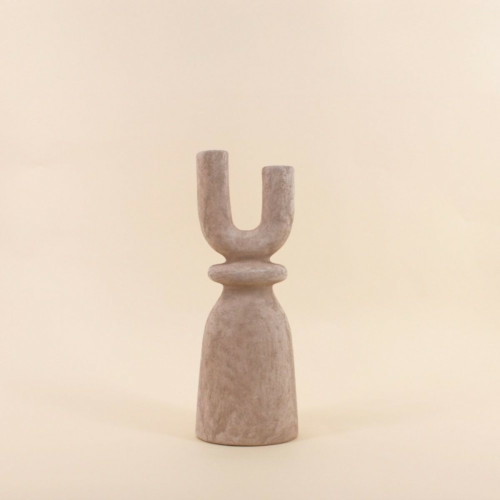 Bougeoir design y en grès sable 37cm