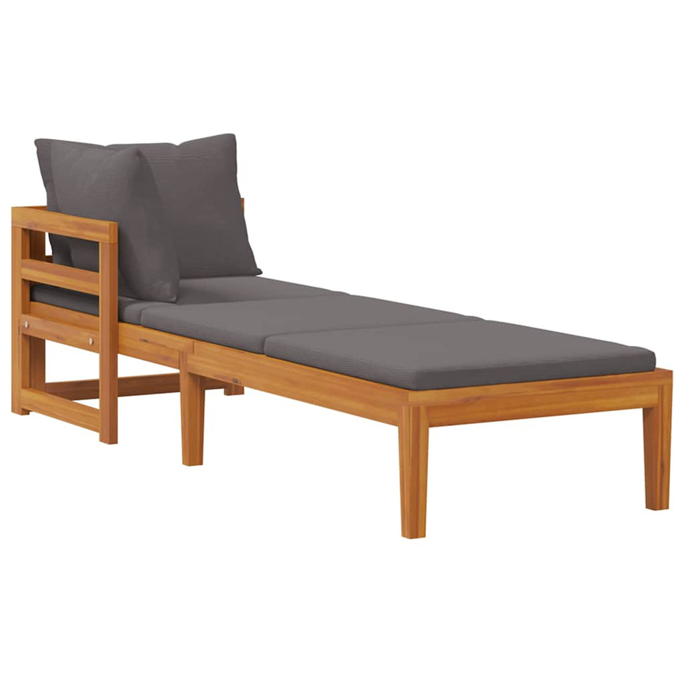 Chaise longue avec 1 accoudoir gris foncé bois d'acacia solide bain de soleil