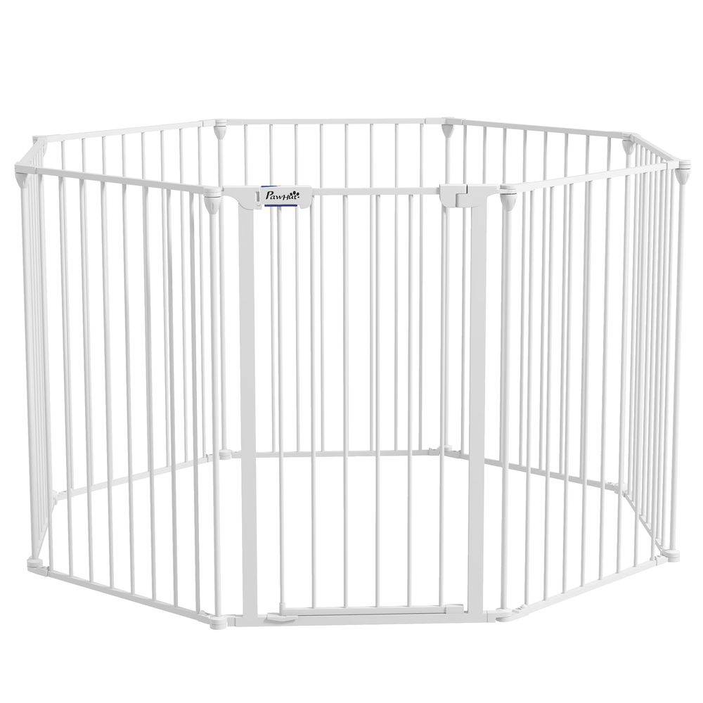 Parc chien et barrière de sécurité modulable 8 panneaux acier double verrouillage 90cm blanc
