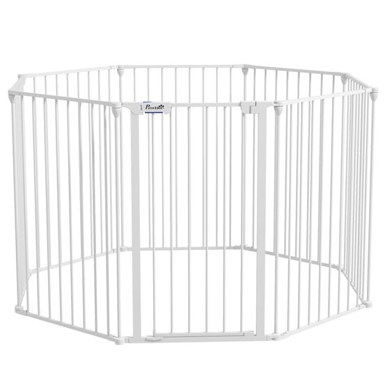 Parc chien et barrière de sécurité modulable 8 panneaux acier double verrouillage 90cm blanc