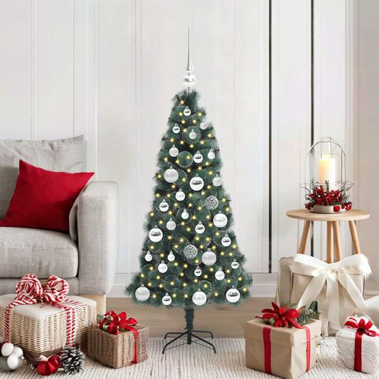 Arbre de noël tout-en-un 120 cm avec lumières et décorations vert