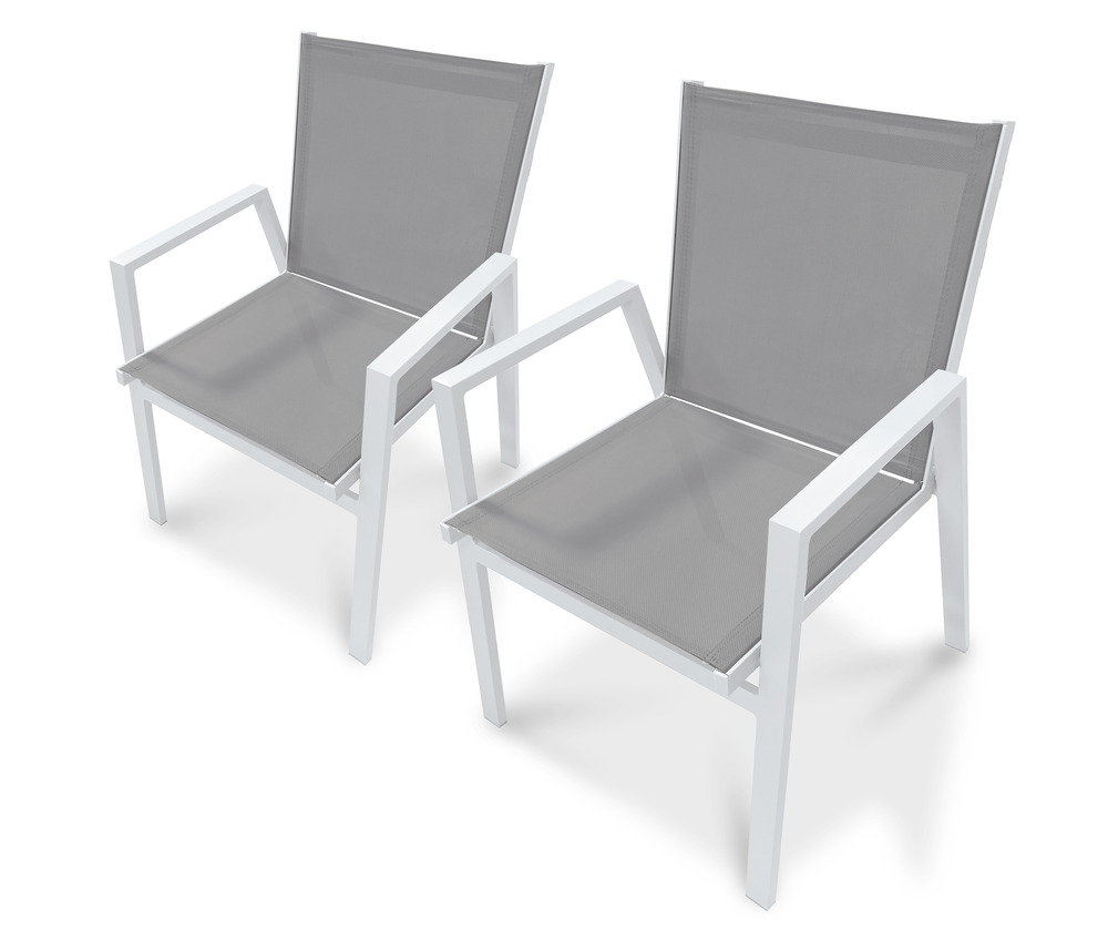 Lot de 2 fauteuils de jardin floride aluminium et textilène blanc