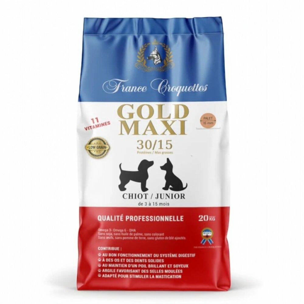 France croquette pour chiot gold maxi chiot junior 30/15 low grain – 4kg – petites à moyennes races - chiot 3 à 15 mois