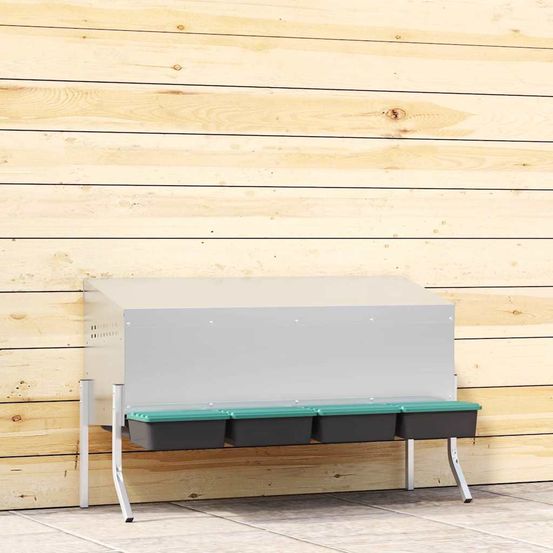 Pondoir 4 compartiments acier pour poules avec pieds et fixation murale 110cm argent