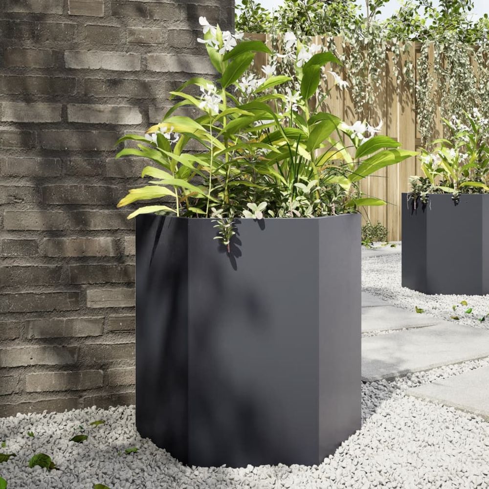 Carré potager hexagonal acier pour jardin et terrasse anthracite 46x45 cm