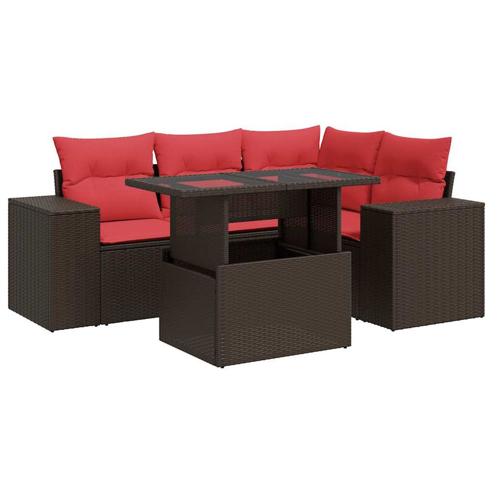 Salon de jardin avec coussins 5pcs marron résine tressée acacia