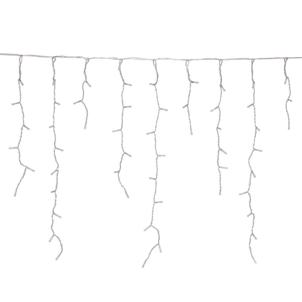 Rideau lumineux stalactite d'extérieur 2 m 120 led blanc froid 8 fonctions avec minuteur à piles