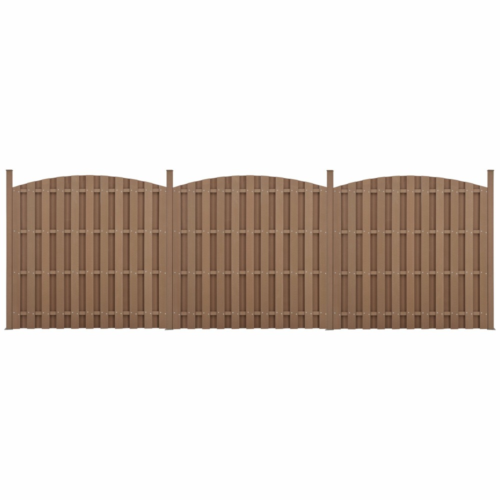 Lot de 3 pièces de clôture barrière brise vue brise vent bois composite wpc demi-cercle arrondi 185 x 562 cm brun