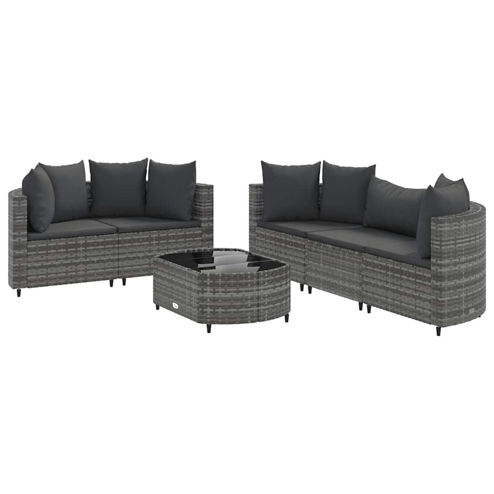 Salon de jardin 6 pcs avec coussins gris résine tressée