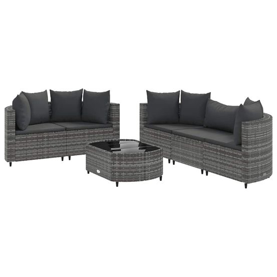 Salon de jardin 6 pcs avec coussins gris résine tressée