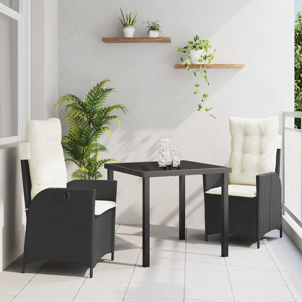 Ensemble de salle à manger pour jardin 3 pcs noir polyrotin