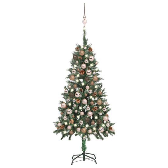 Arbre de noël artificiel pré-éclairé/boules pommes de pin 150cm