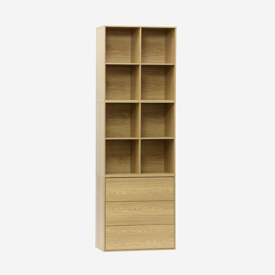 Etagère, bibliothèque modulable décor bois 3 éléments - 3 tiroirs 8 niches l 70 x p 35 x h 210cm - kompo