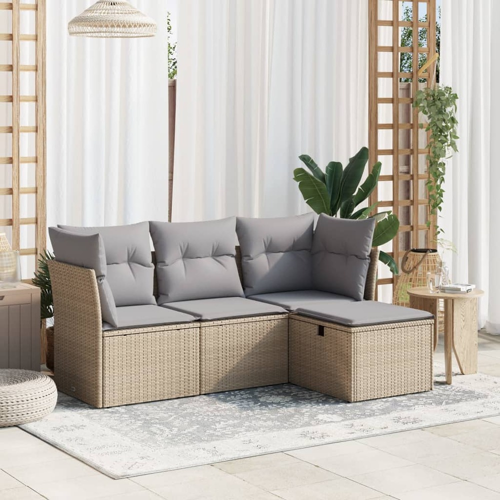 Salon de jardin avec coussins 4pcs mélange beige résine tressée