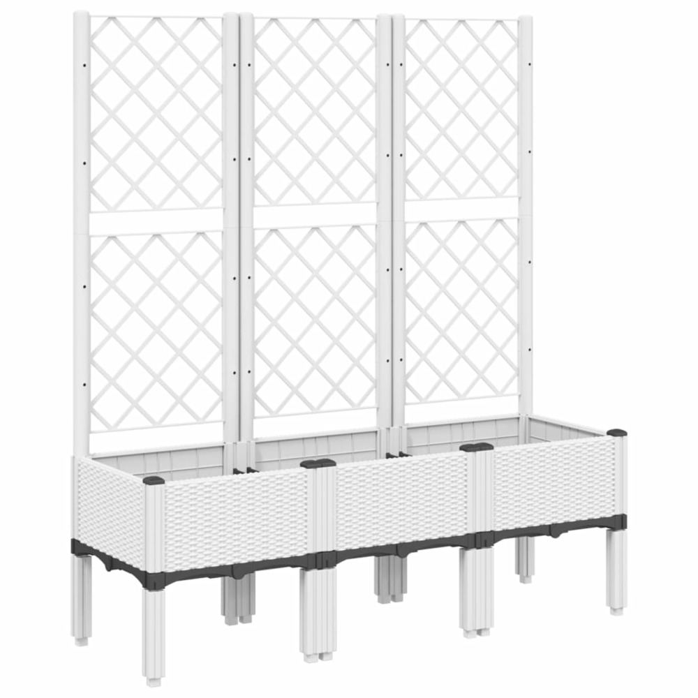 Jardinière bac lit surélevé plantes fleurs terrasse jardin avec treillis 120 x 40 x 142 cm pp blanc