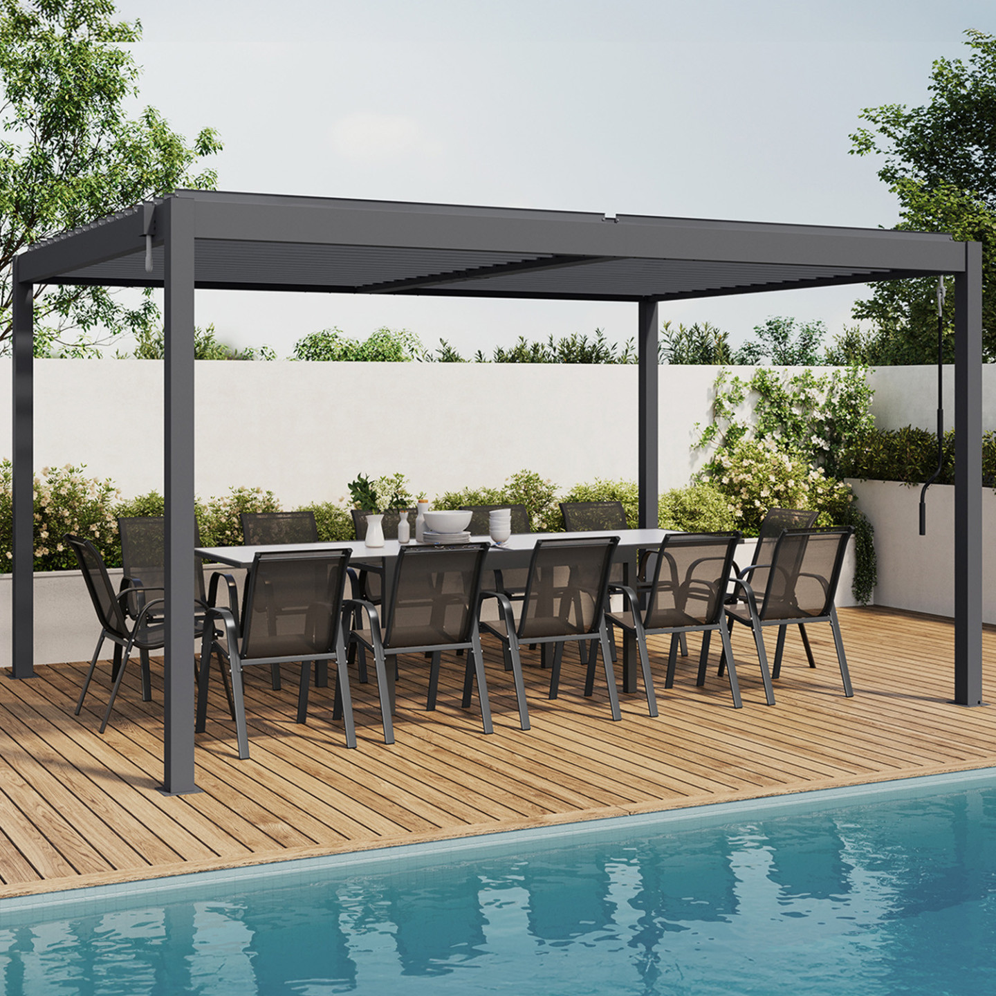 Pergola bioclimatique lames orientables acier 3x4 m gris anthracite