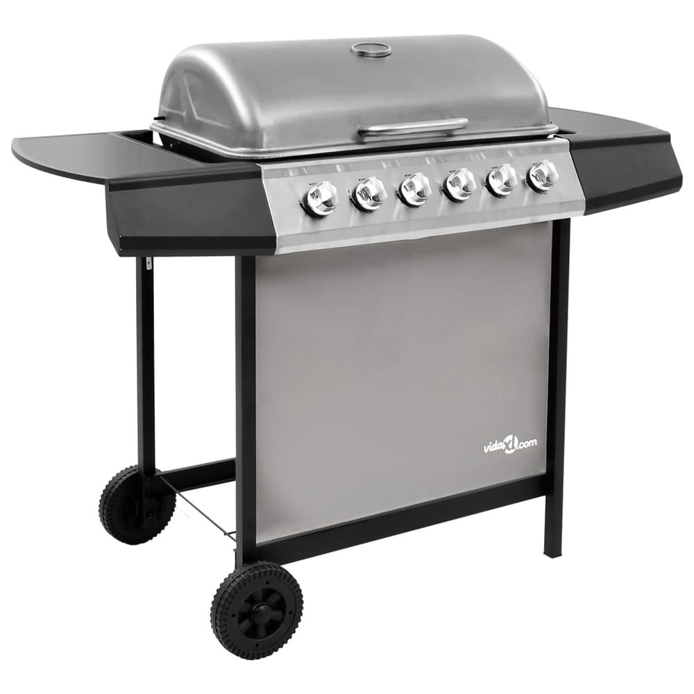 Barbecue gril à gaz avec 6 brûleurs noir et argenté