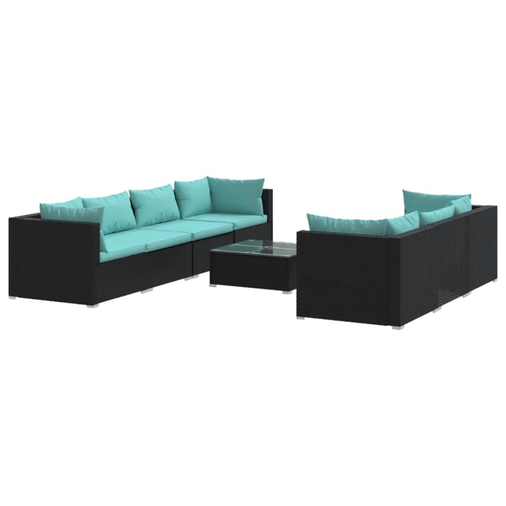 Salon de jardin 8 pcs avec coussins résine tressée noir