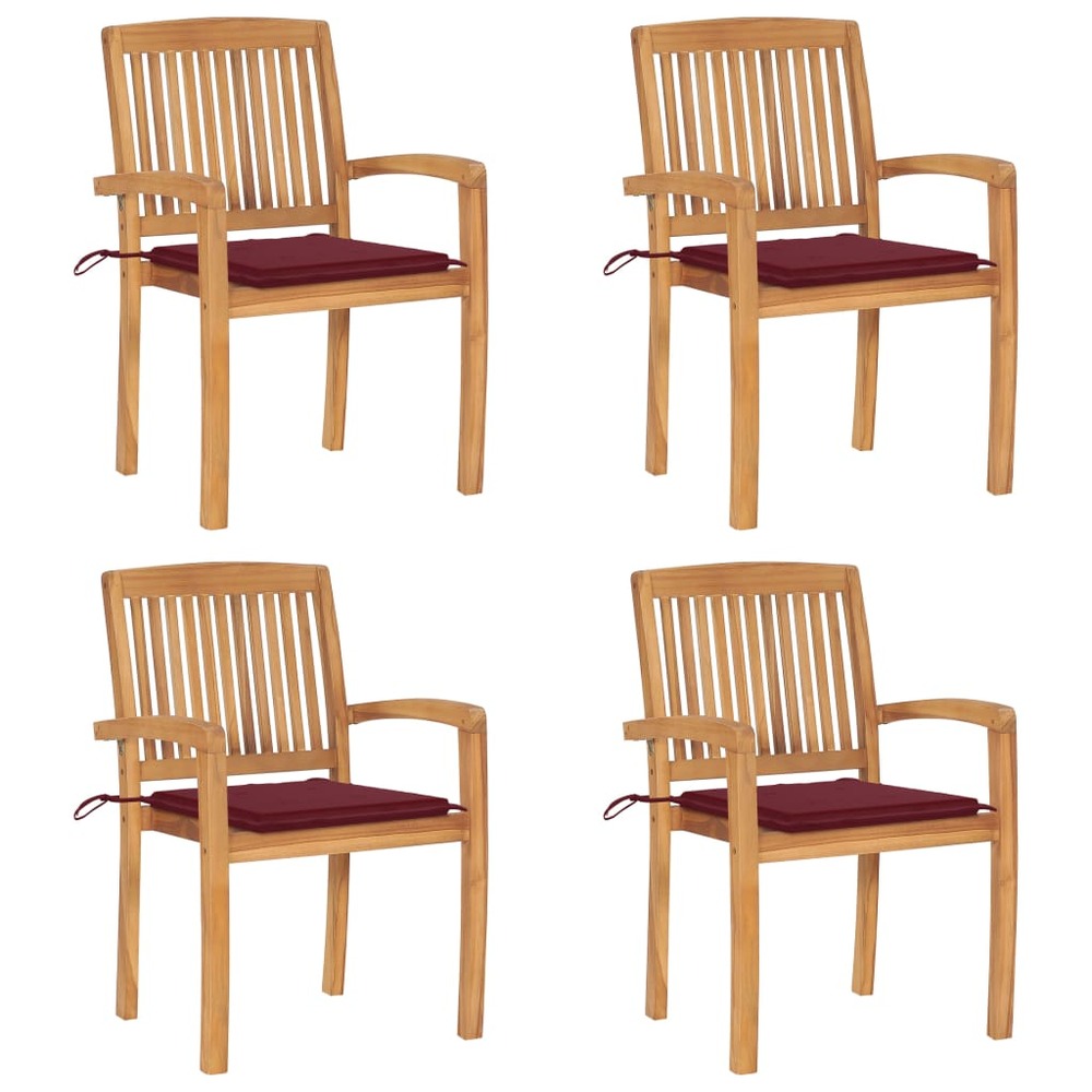 Chaises de jardin empilables avec coussins lot de 4 teck solide