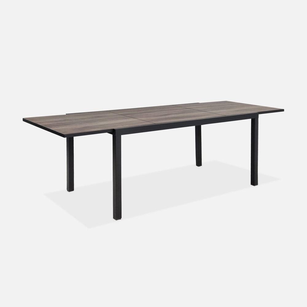 Table de jardin nashville extensible 160/240cm 8 places 160/240 x 90 x 75cm plateau effet bois foncé