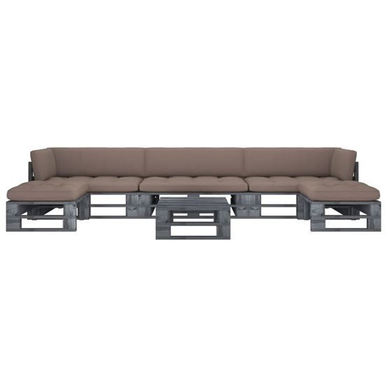 Salon de jardin palette 6pcs avec coussins pin imprégné de gris