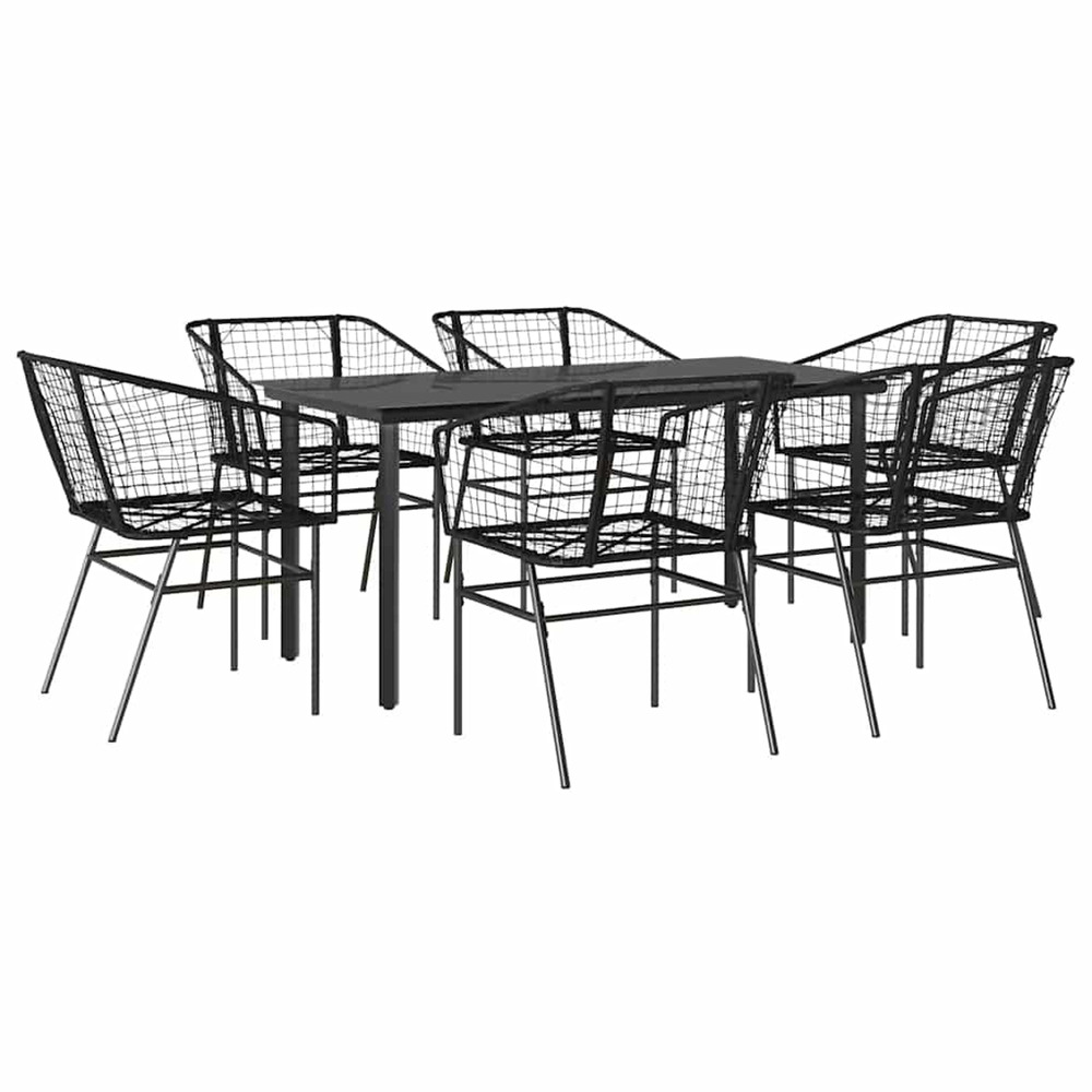 Ensemble à manger de jardin 7pcs noir poly rotin verre