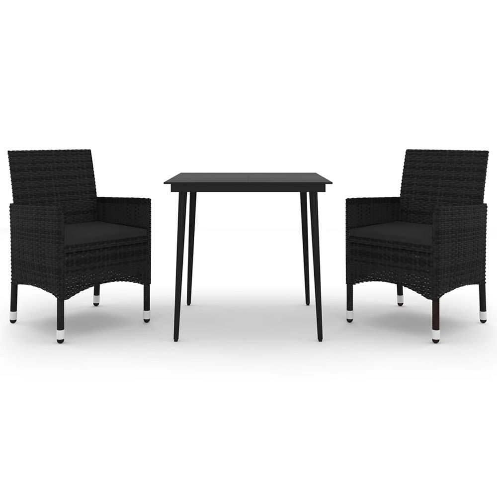 Ensemble à manger de jardin coussins 3 pcs résine tressée verre