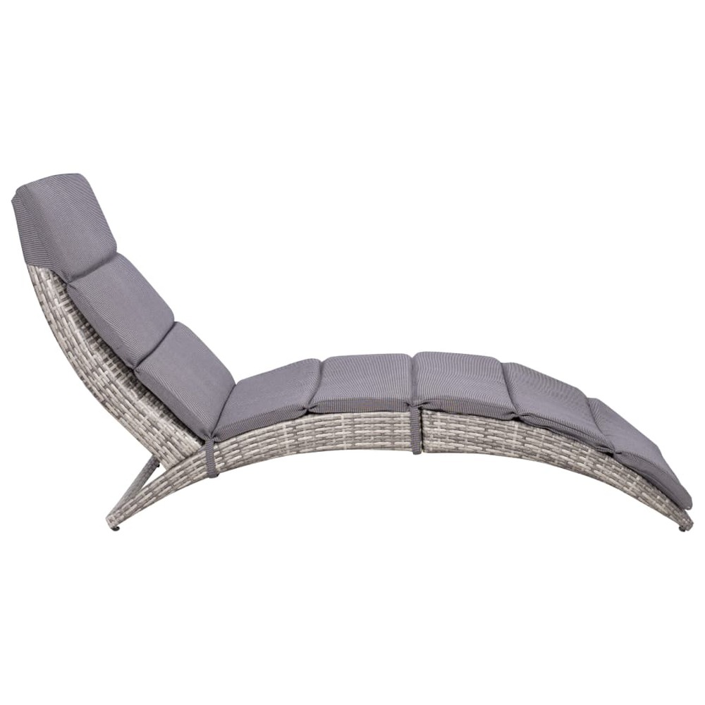 Chaise longue pliable avec coussin résine tressée gris