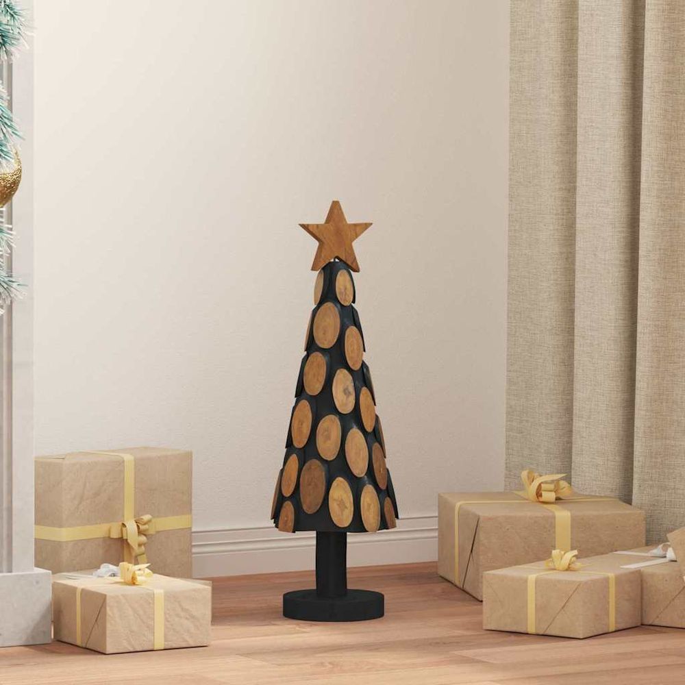 Sapin de noël en bois de teck massif décoratif pour intérieur marron 60 cm