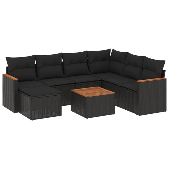 Salon de jardin 8 pcs avec coussins noir résine tressée