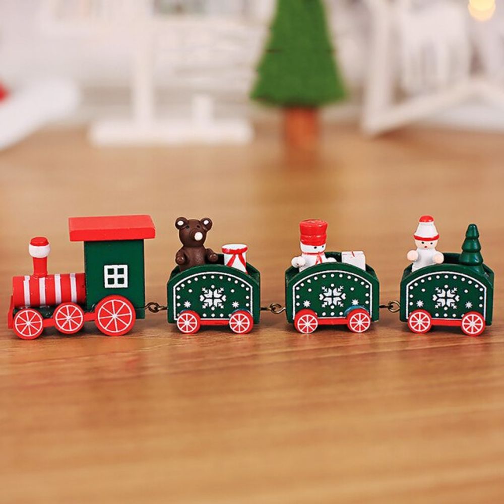 Train de noël - vert en bois