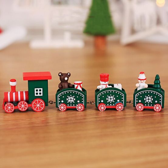 Train de noël - vert en bois