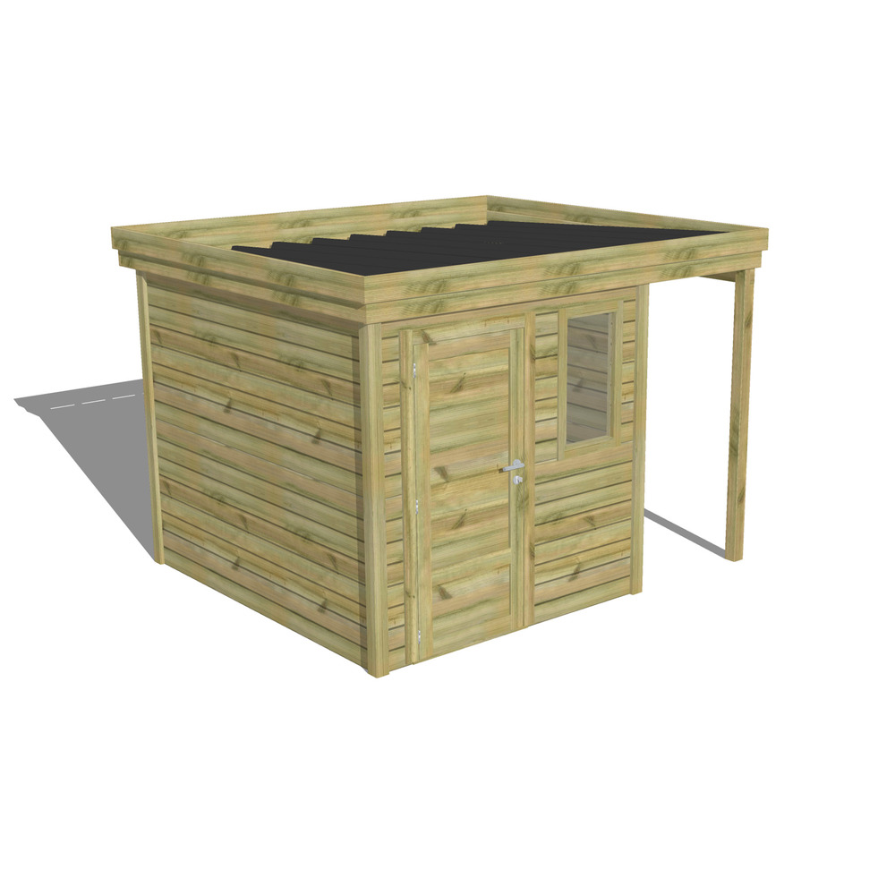 Abri de jardin bois pin traité autoclave 27mm - 3,14x2,64m / 8m2 - bac acier - abri français