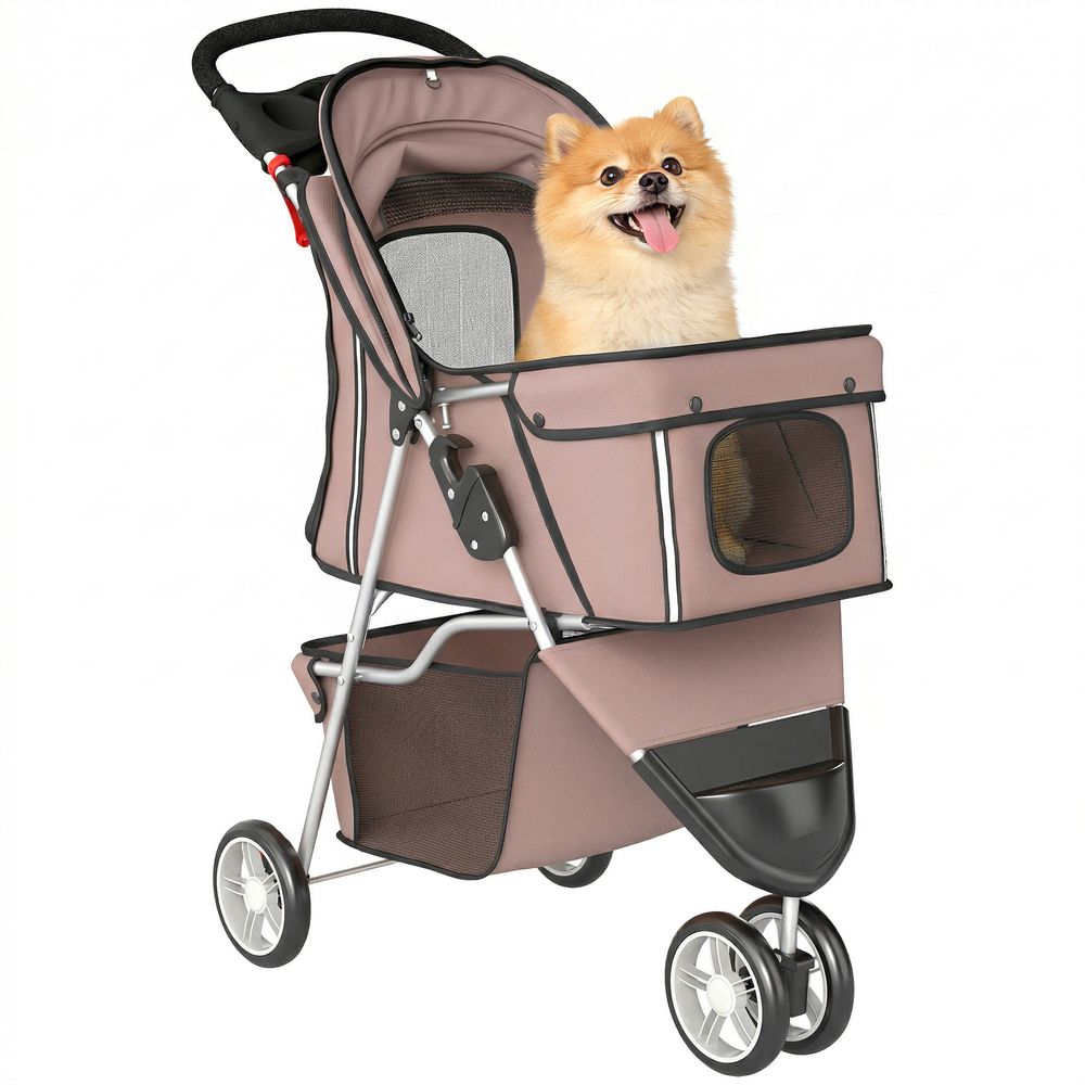 Poussette 4 roues chien acier promenades chariot pliable auvent réglable café
