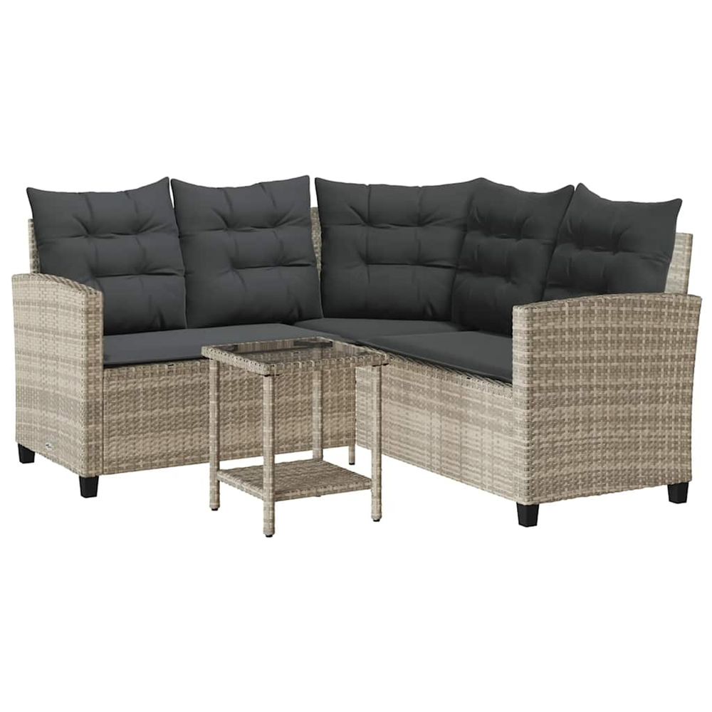 Canapé de jardin table et coussins en forme de l gris clair