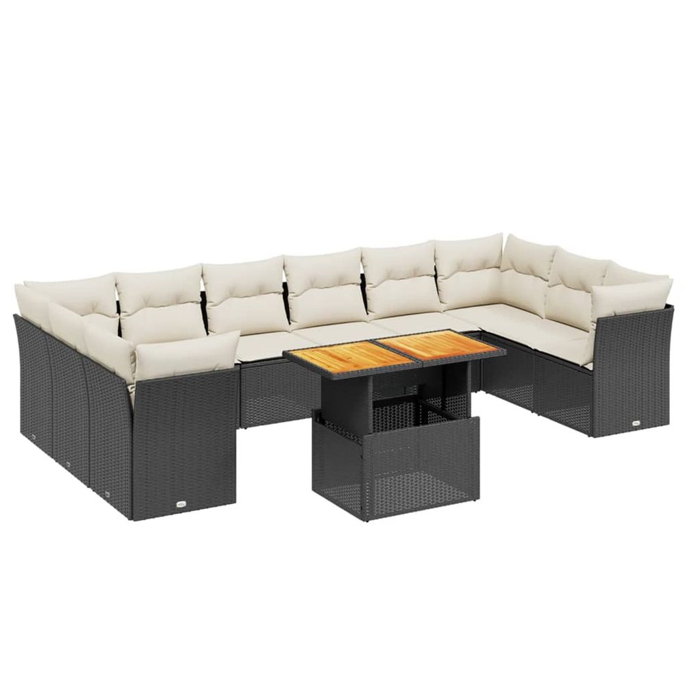 Salon de jardin 11 pcs avec coussins noir résine tressée