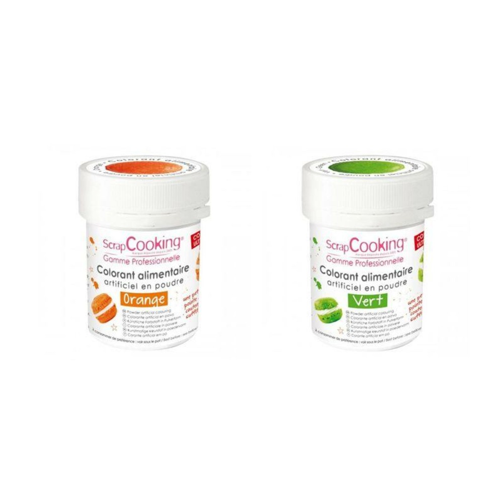 2 colorants alimentaires en poudre - vert-orange