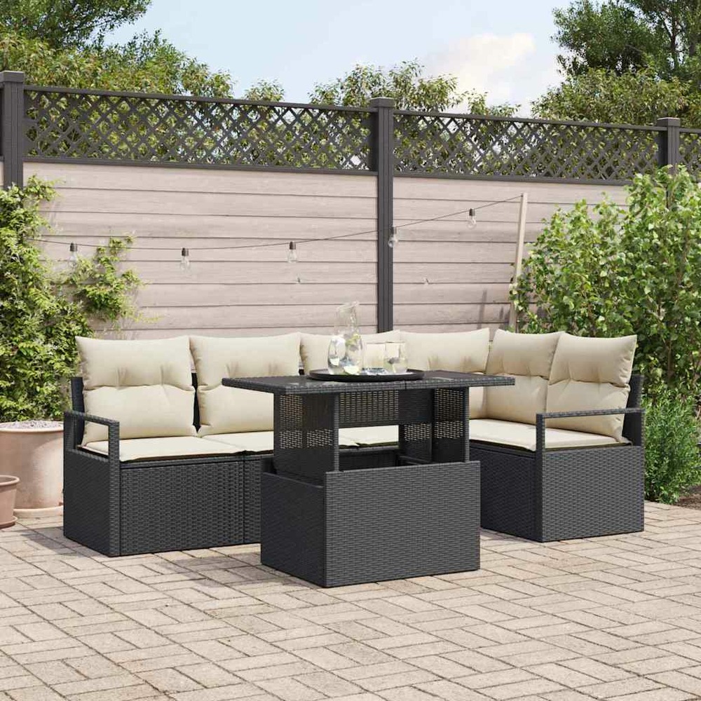 Ensemble de canapé de jardin 6 pcs noir poly rotin