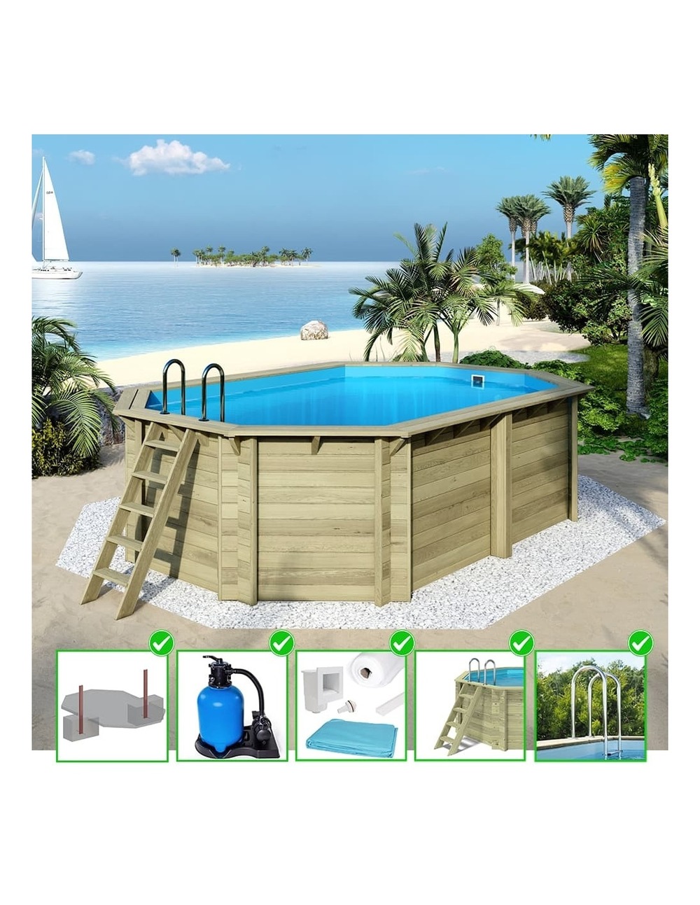 Piscine en bois nemo 5,79x3,49 - h.1,45 m fixations à sceller - bas7304ospi - altanka