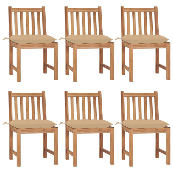 Chaises de jardin lot de 6 avec coussins bois de teck massif