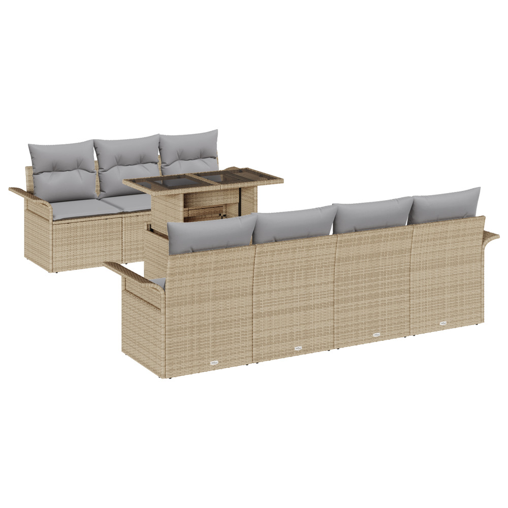 Ensemble de salon de jardin de 8 pièces avec coussins beige poly rattan